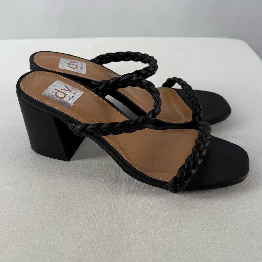 Dolve Vita Braided Block Heel Sandal in Black Size 8 - Picture 4 of 7